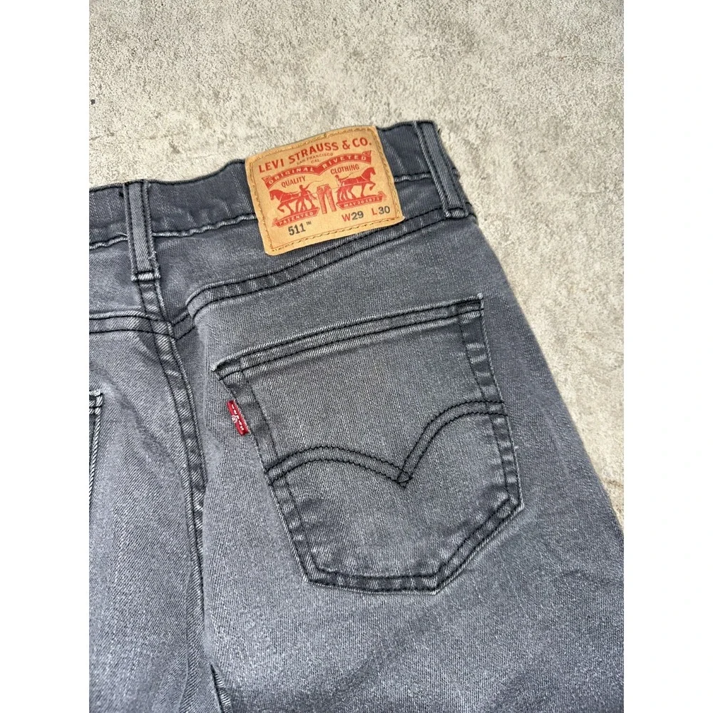 Levis 511 Jeans Men 29x30 Gray Slim Fit Straight Leg Distressed Stretch Denim‎